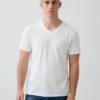 Τ-shirt από βαμβακερό τζέρσεϊ με V-neck
