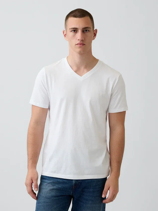 Τ-shirt από βαμβακερό τζέρσεϊ με V-neck