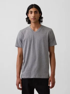 Τ-shirt από βαμβακερό τζέρσεϊ με V-neck