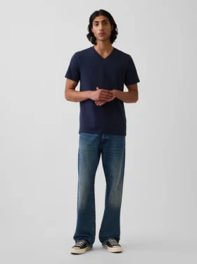 Τ-shirt από βαμβακερό τζέρσεϊ με V-neck