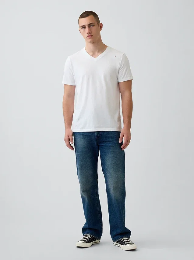 Τ-shirt από βαμβακερό τζέρσεϊ με V-neck