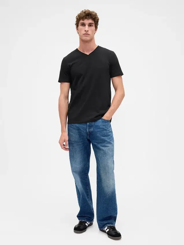 Τ-shirt από βαμβακερό τζέρσεϊ με V-neck
