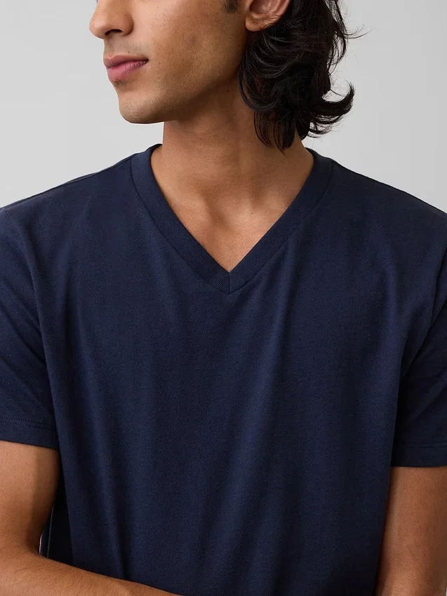 Τ-shirt από βαμβακερό τζέρσεϊ με V-neck