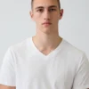 Τ-shirt από βαμβακερό τζέρσεϊ με V-neck