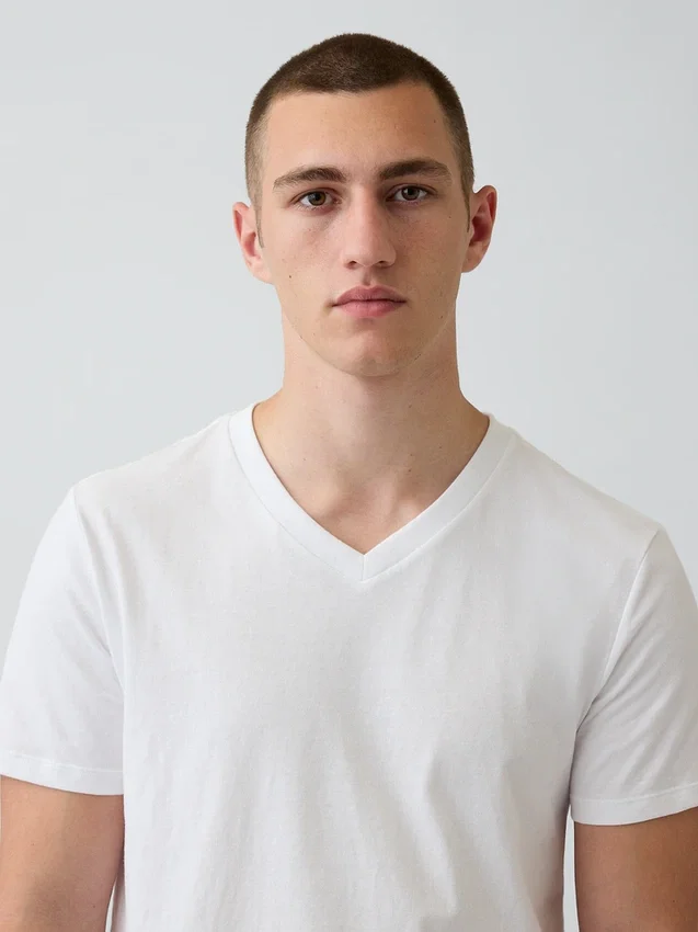 Τ-shirt από βαμβακερό τζέρσεϊ με V-neck