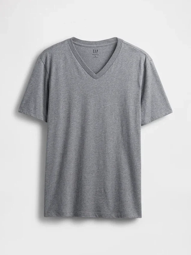 Τ-shirt από βαμβακερό τζέρσεϊ με V-neck
