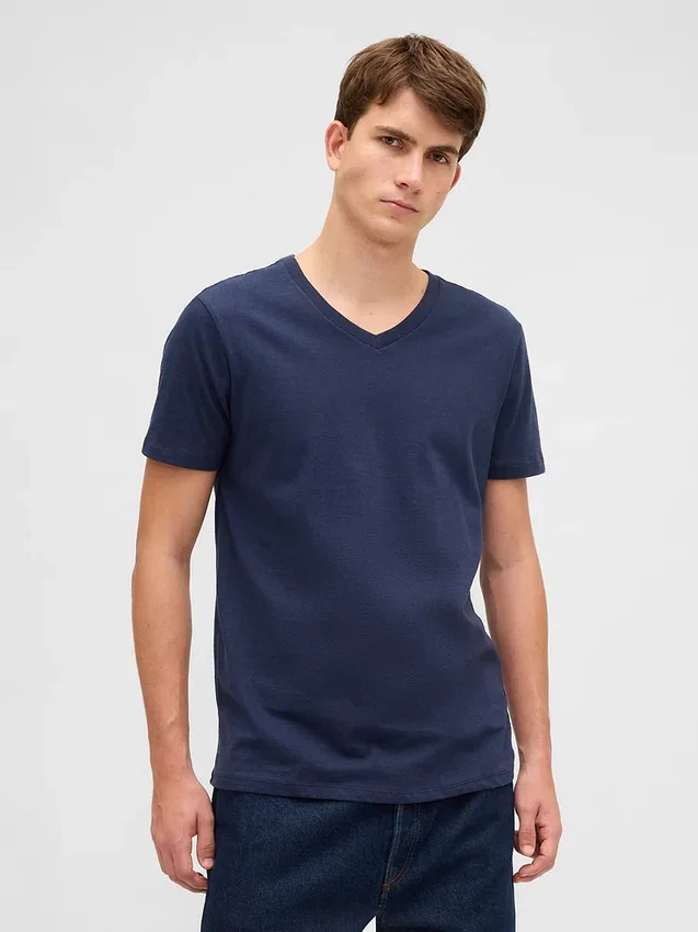 Τ-shirt από βαμβακερό τζέρσεϊ με V-neck