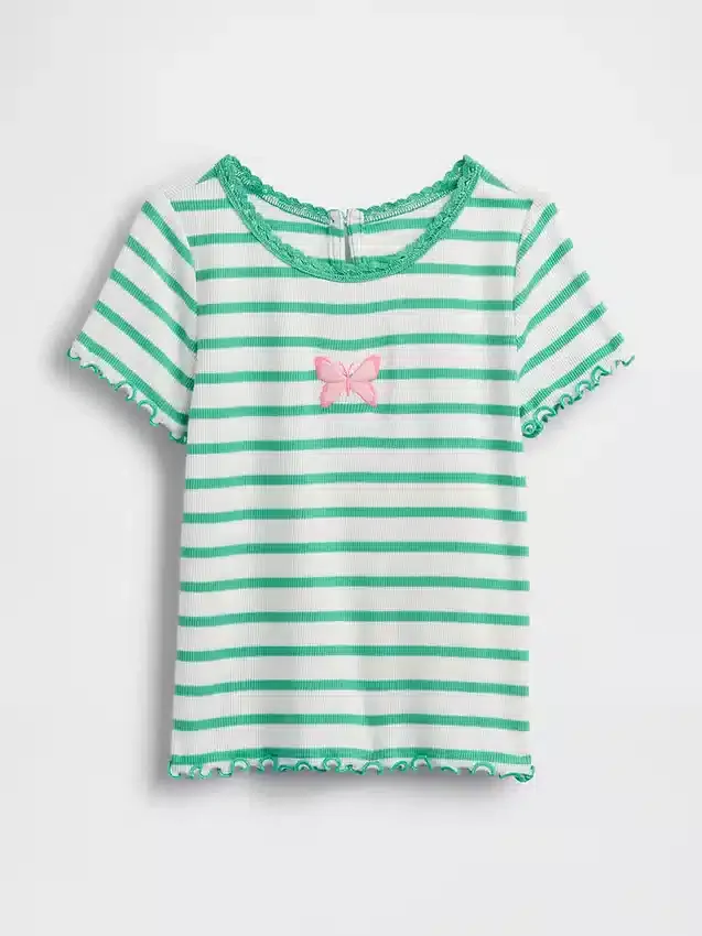 Τ-shirt με κεντήματα και ραβδωτό ύφασμα για βρέφη & νήπια