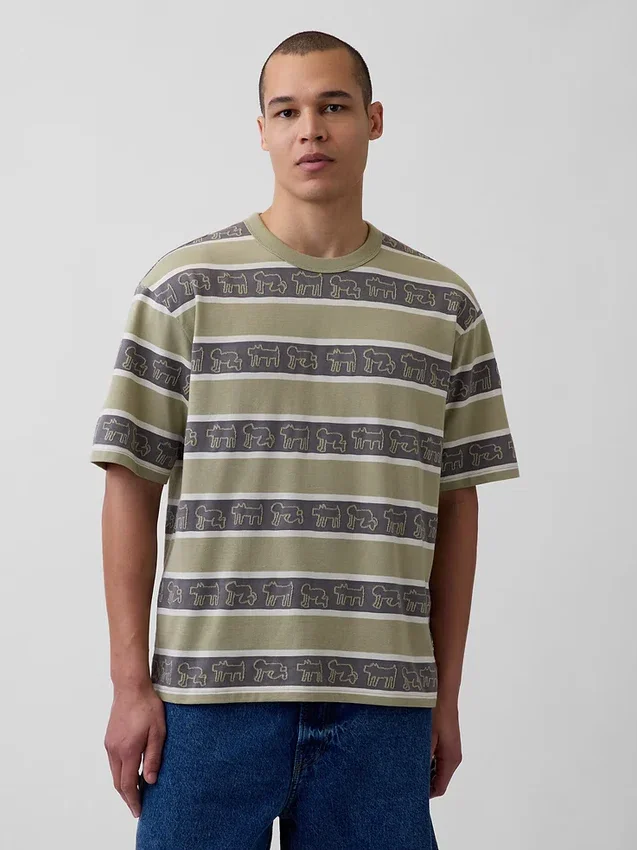 T-shirt με ρίγες Keith Haring σε oversized γραμμή