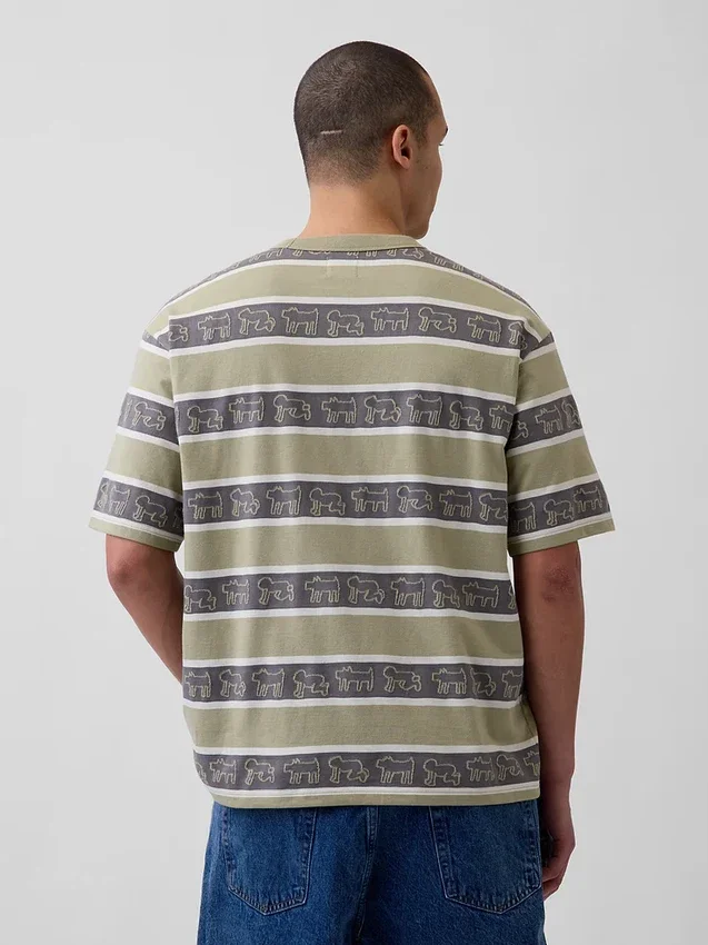 T-shirt με ρίγες Keith Haring σε oversized γραμμή