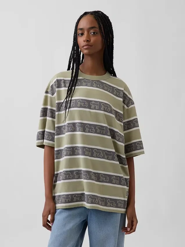 T-shirt με ρίγες Keith Haring σε oversized γραμμή