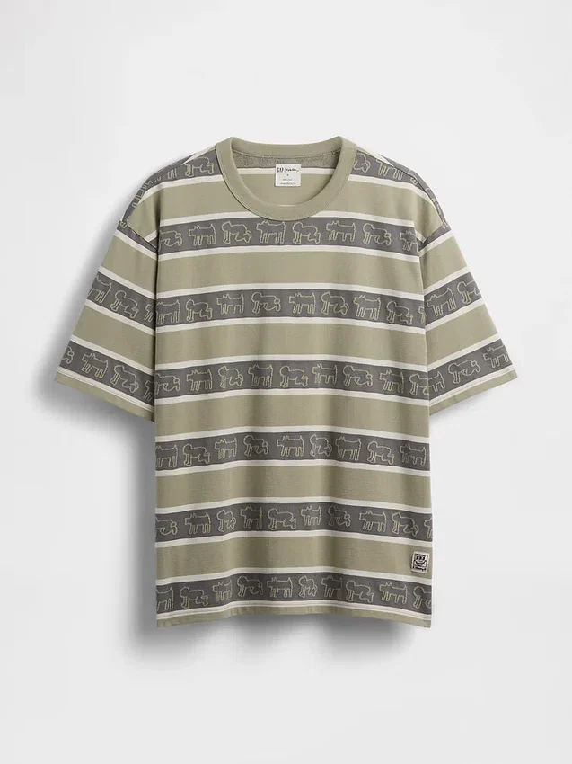 T-shirt με ρίγες Keith Haring σε oversized γραμμή