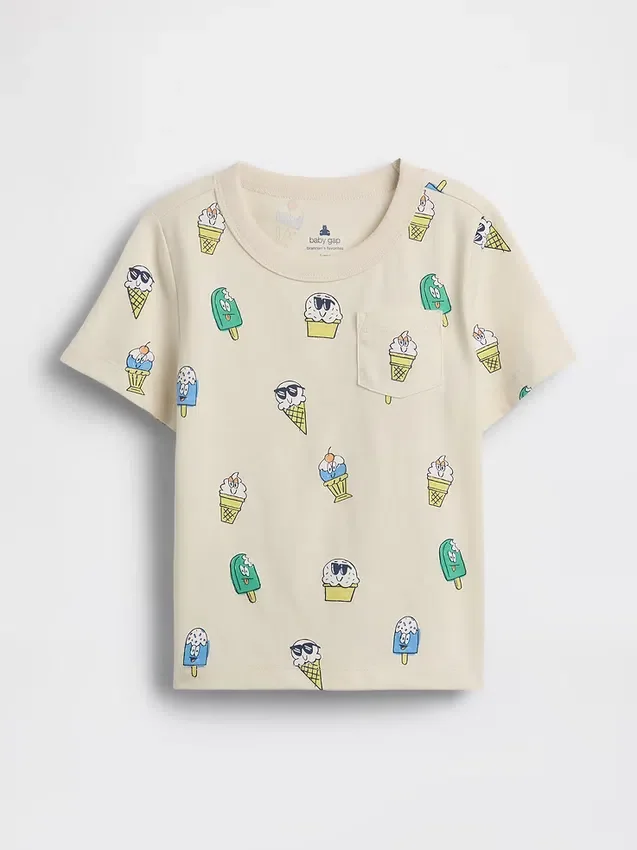 T-shirt με τσέπη και τυπωμένα μοτίβα για βρέφη & νήπια, ιδανικό για συνδυασμούς