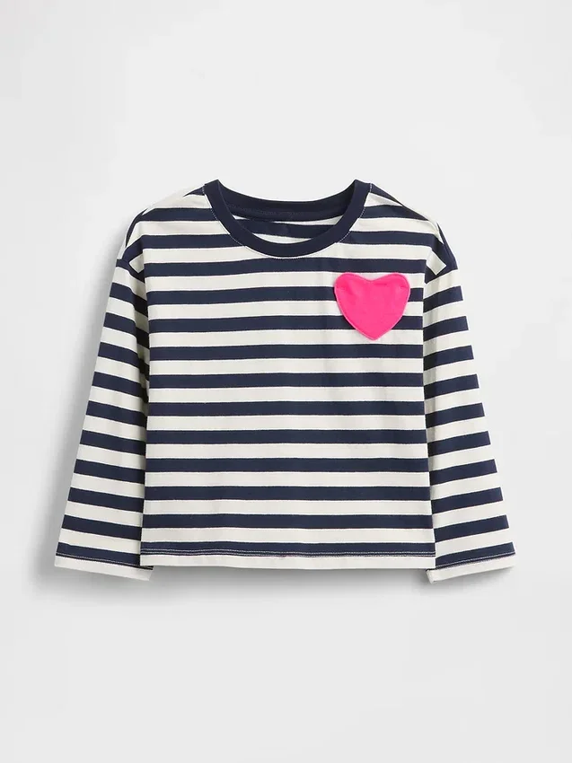 T-shirt με τσέπη σε σχήμα καρδιάς για βρέφη & νήπια, σε συνδυασμό χρωμάτων