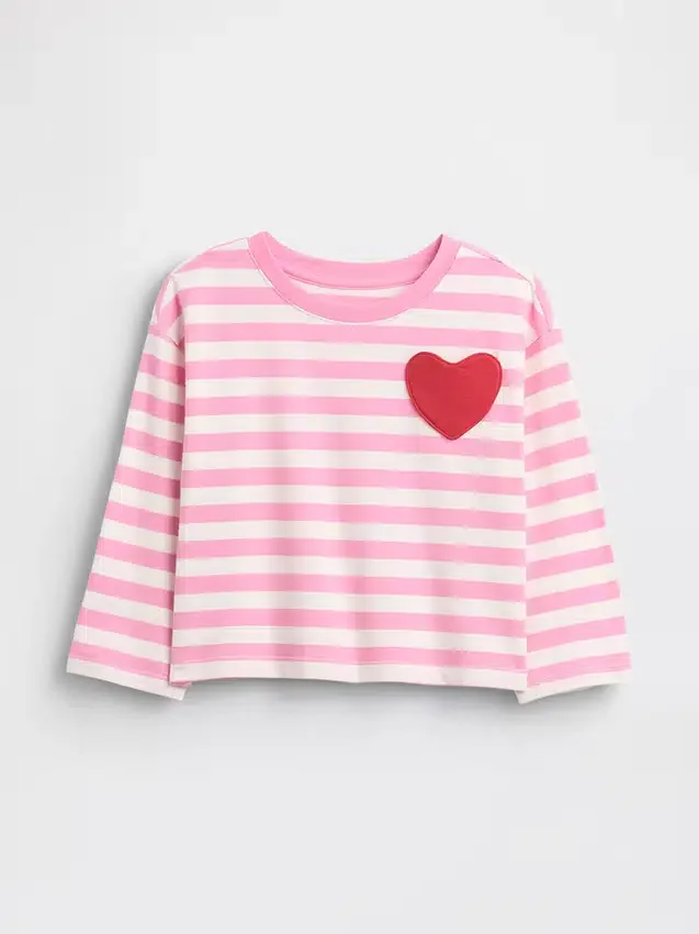 T-shirt με τσέπη σε σχήμα καρδιάς για βρέφη & νήπια, σε συνδυασμό χρωμάτων