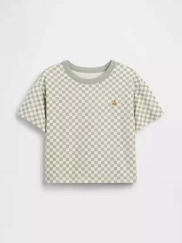 T-shirt σε φαρδιά γραμμή με καρό μοτίβο για βρέφη & νήπια