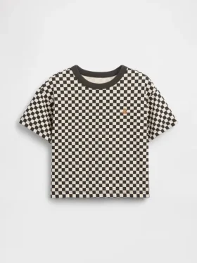 T-shirt σε φαρδιά γραμμή με καρό μοτίβο για βρέφη & νήπια