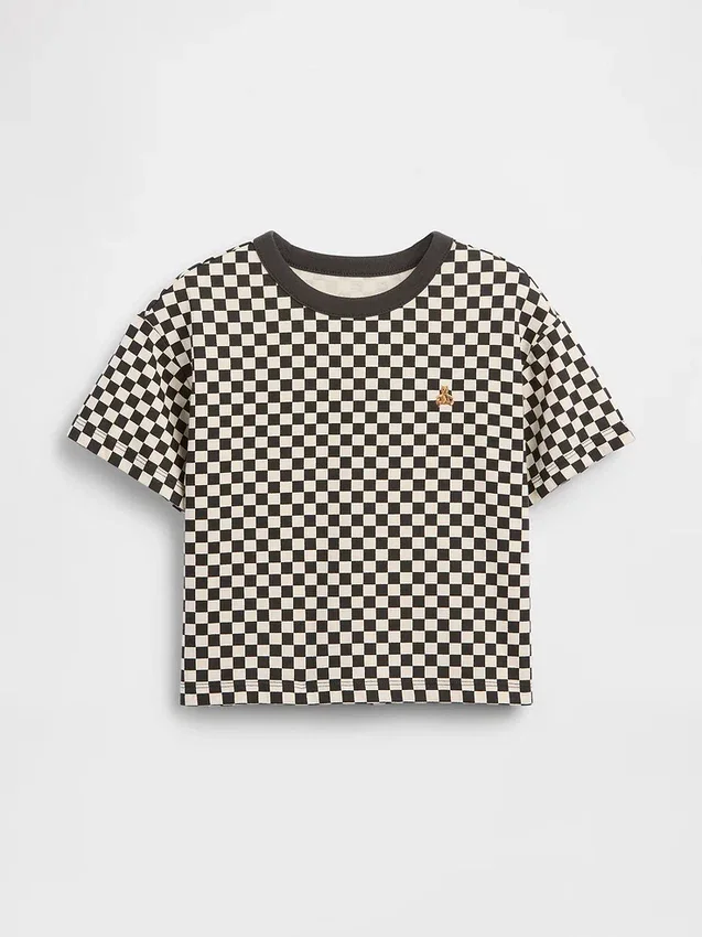 T-shirt σε φαρδιά γραμμή με καρό μοτίβο για βρέφη & νήπια