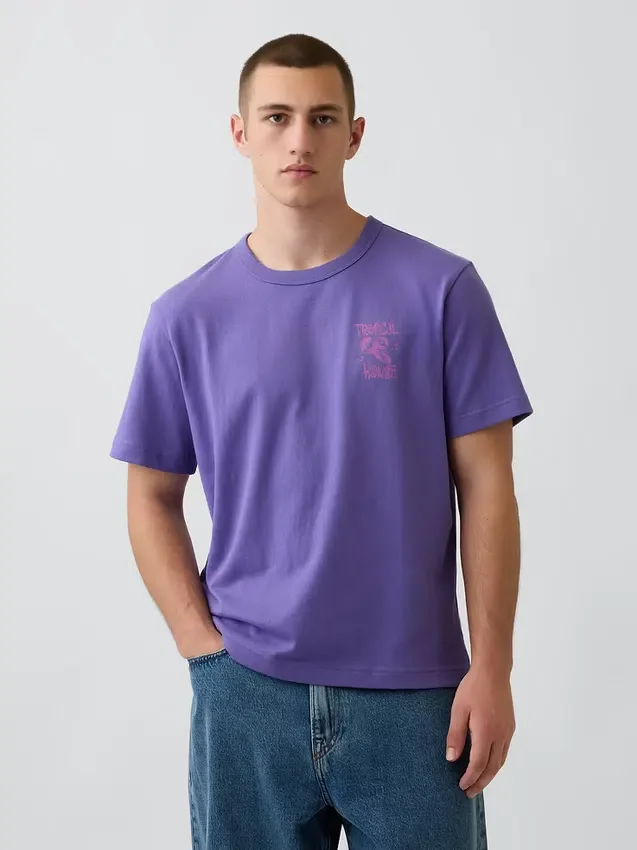 Βαρύ, άνετο T-shirt με γραφικά