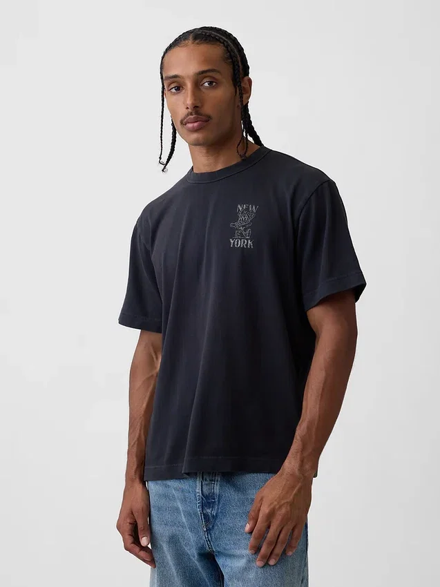 Βαρύ, άνετο T-shirt με γραφικά