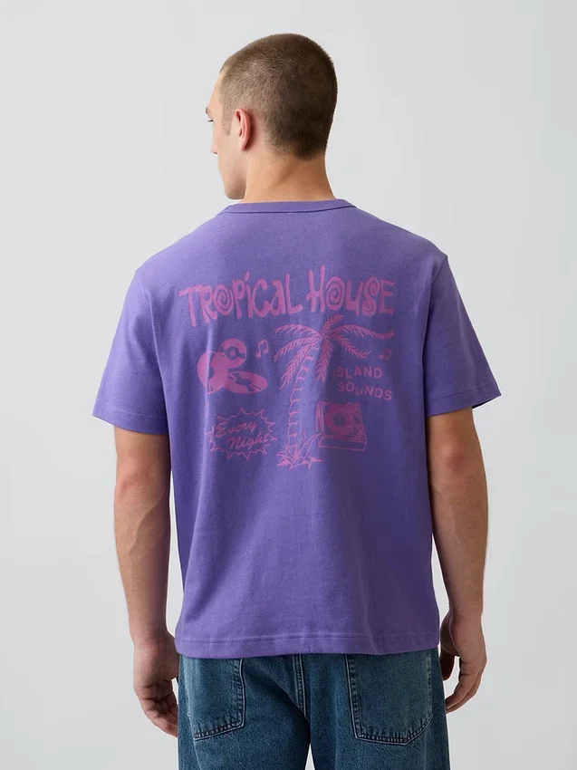 Βαρύ, άνετο T-shirt με γραφικά