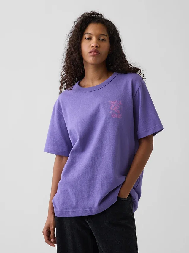 Βαρύ, άνετο T-shirt με γραφικά
