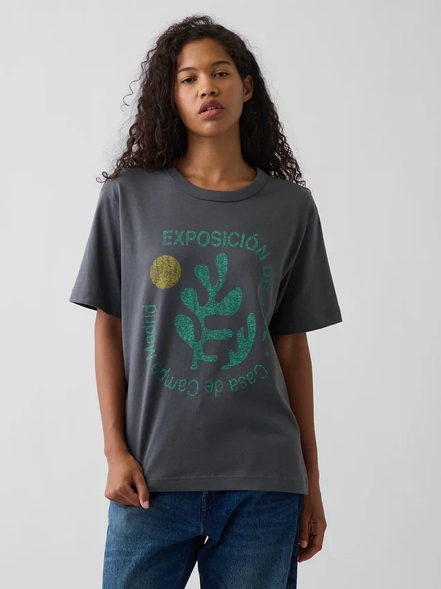 Βαρύ, άνετο T-shirt με γραφικά
