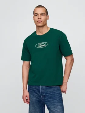 Βαρύ βαμβακερό κοντό T-shirt με σχέδιο Ford