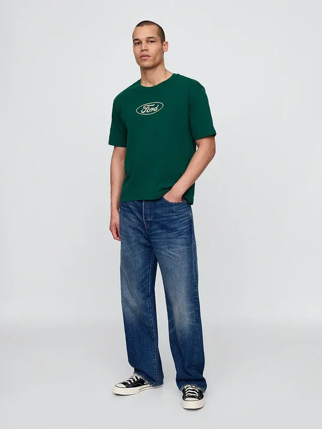 Βαρύ βαμβακερό κοντό T-shirt με σχέδιο Ford