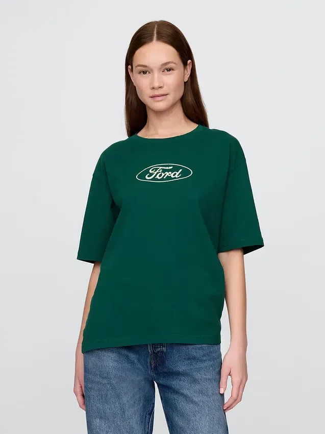 Βαρύ βαμβακερό κοντό T-shirt με σχέδιο Ford