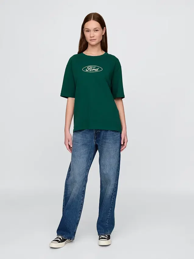 Βαρύ βαμβακερό κοντό T-shirt με σχέδιο Ford