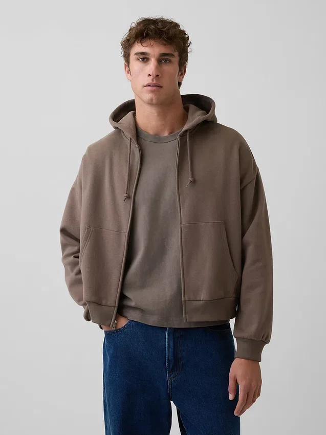 Vintagesoft Oversized Crop Zip Hoodie