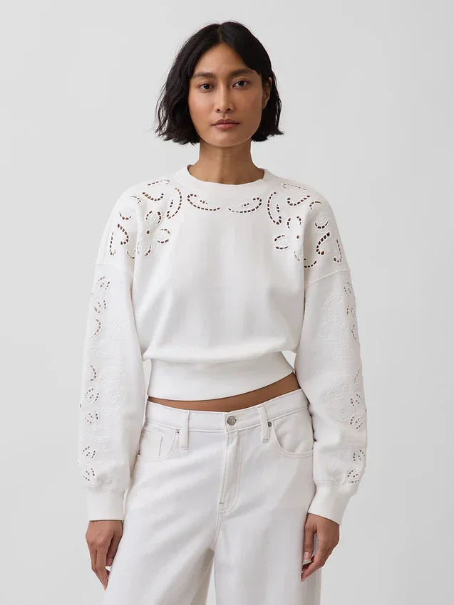 Vintagesoft Oversized Eyelet Crop Φούτερ