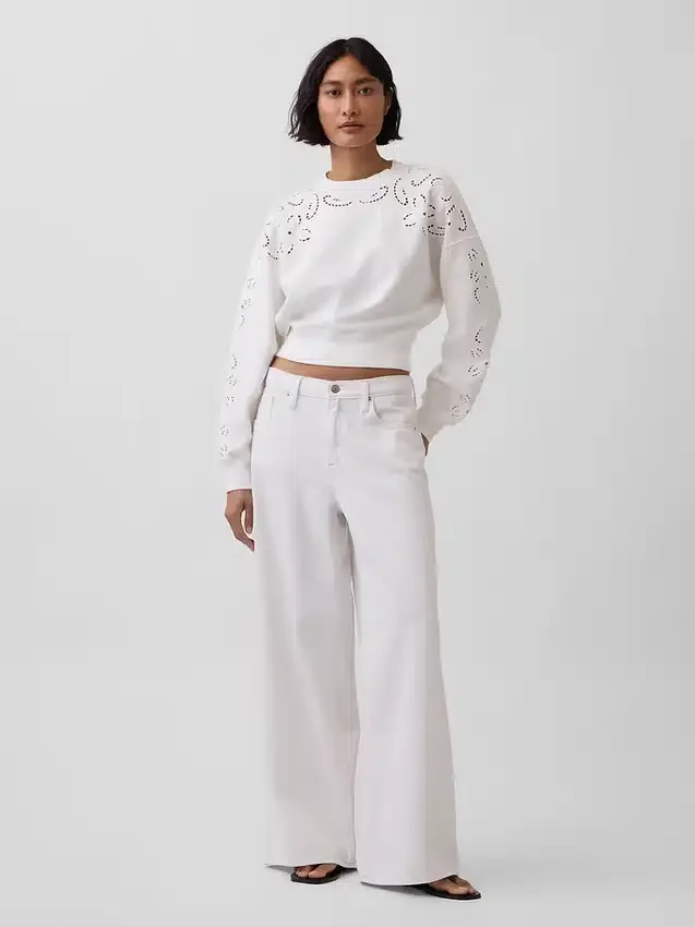 Vintagesoft Oversized Eyelet Crop Φούτερ