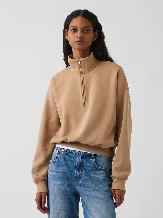 Vintagesoft Oversized πουλόβερ με μισό φερμουάρ και κωνική γραμμή