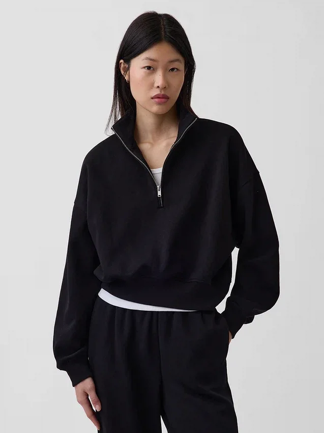 Vintagesoft Oversized πουλόβερ με μισό φερμουάρ και κωνική γραμμή