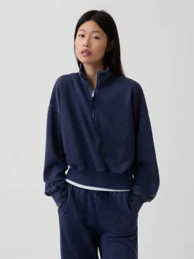 Vintagesoft Oversized πουλόβερ με μισό φερμουάρ και κωνική γραμμή