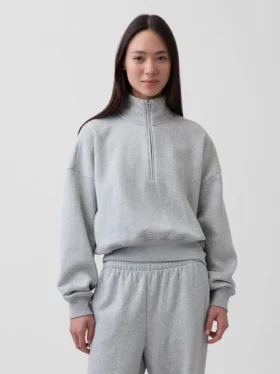 Vintagesoft Oversized πουλόβερ με μισό φερμουάρ και κωνική γραμμή