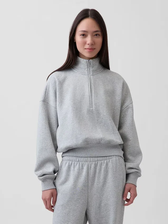 Vintagesoft Oversized πουλόβερ με μισό φερμουάρ και κωνική γραμμή