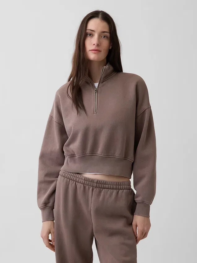 Vintagesoft Oversized πουλόβερ με μισό φερμουάρ και κωνική γραμμή
