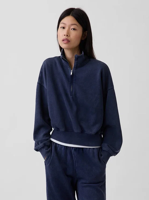 Vintagesoft Oversized πουλόβερ με μισό φερμουάρ και κωνική γραμμή