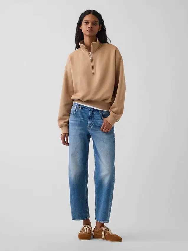 Vintagesoft Oversized πουλόβερ με μισό φερμουάρ και κωνική γραμμή