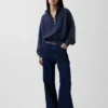 Vintagesoft Oversized πουλόβερ με μισό φερμουάρ και κωνική γραμμή