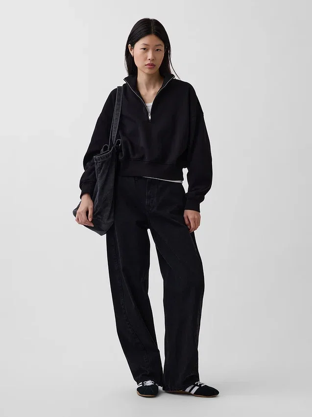 Vintagesoft Oversized πουλόβερ με μισό φερμουάρ και κωνική γραμμή