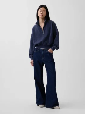 Vintagesoft Oversized πουλόβερ με μισό φερμουάρ και κωνική γραμμή
