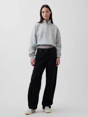 Vintagesoft Oversized πουλόβερ με μισό φερμουάρ και κωνική γραμμή