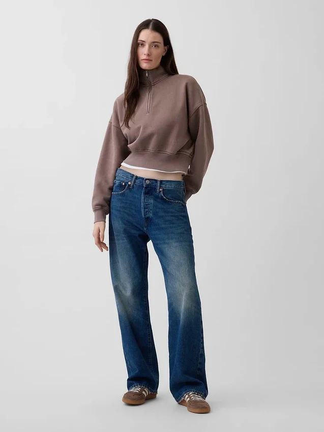 Vintagesoft Oversized πουλόβερ με μισό φερμουάρ και κωνική γραμμή