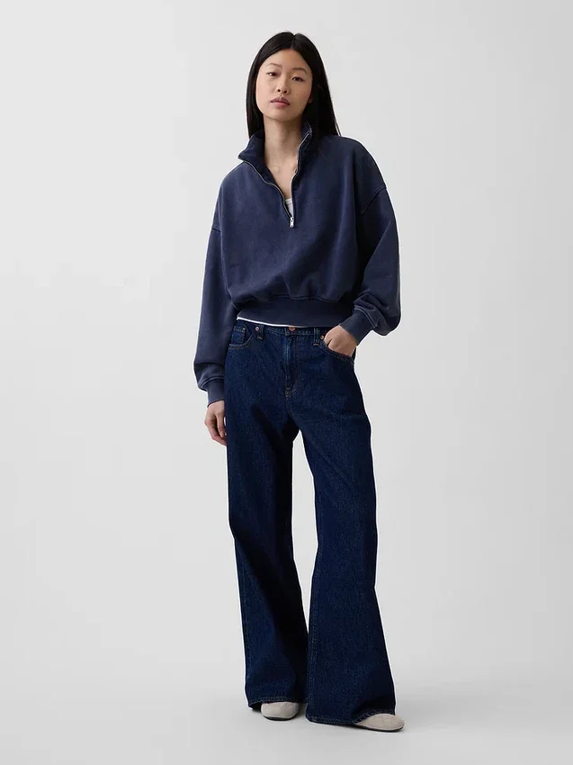 Vintagesoft Oversized πουλόβερ με μισό φερμουάρ και κωνική γραμμή