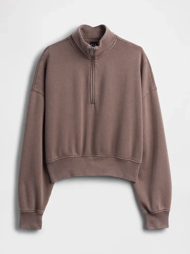 Vintagesoft Oversized πουλόβερ με μισό φερμουάρ και κωνική γραμμή
