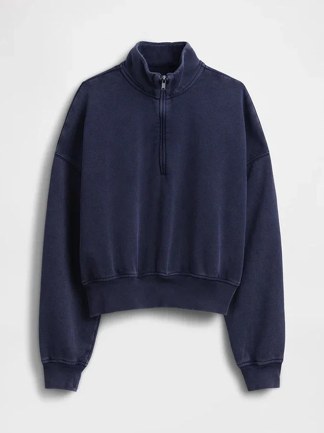 Vintagesoft Oversized πουλόβερ με μισό φερμουάρ και κωνική γραμμή